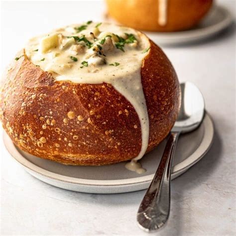 Clam Chowder In A Bread Bowl New England Style Recipe Clam