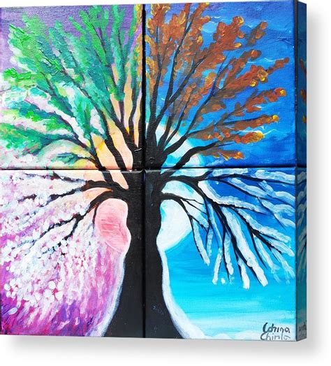 Acrylic Tree Paintings Seasons