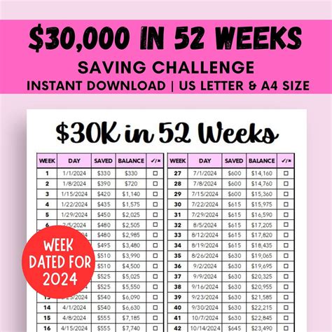 Week Saving Challenge Printable K Saving Challenge Year