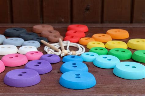 Montessori Materials Wooden Buttons For Color Sorting Lacing Etsy