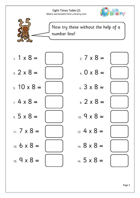 Learning The 8x Table Multiplication Maths Worksheets For Year 3 Age