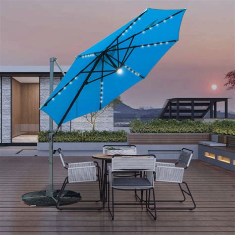 Double Top Square Umbrella Outdoor Offset Umbrella Cantilever Patio Umbrella Lights with 360 ...