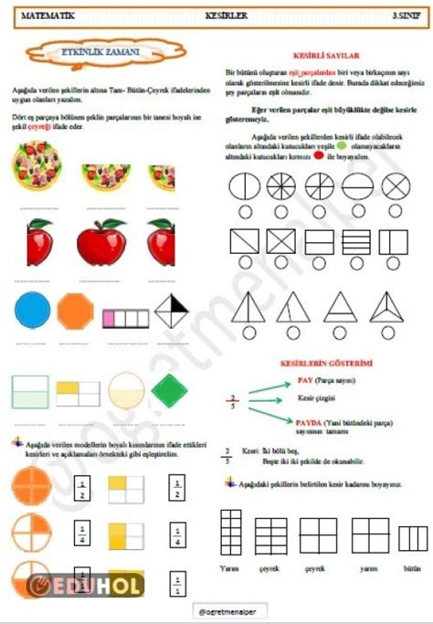 Kesirler Eduhol Ders Videolar Zle Online Test Z Etkinlik Ndir