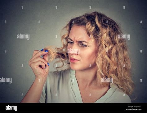 Unhappy Frustrated Young Woman Surprised She Is Losing Hair Receding