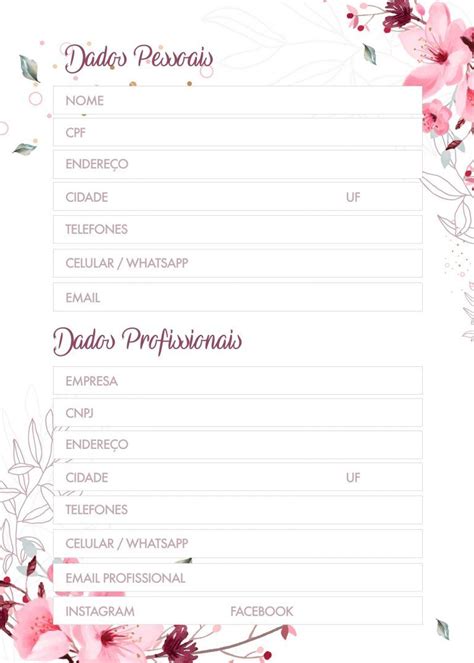 Planner Floral Dados Pessoais Fazendo A Nossa Festa Planejadores