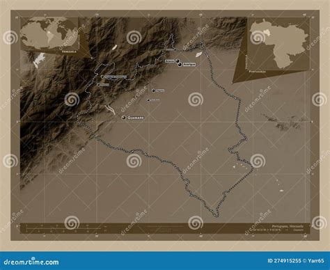 Portuguesa Venezuela Sepia Labelled Points Of Cities Stock