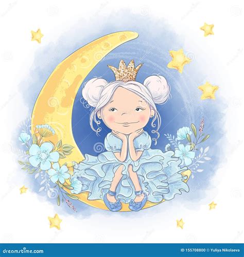 Principessa Sveglia Del Fumetto Della Cartolina D Auguri Sulla Luna Con