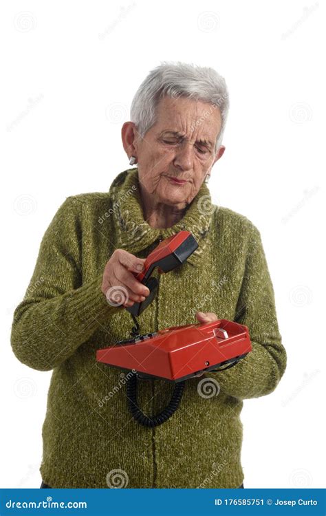 Senior Woman Hanging Up the Phone Stock Image - Image of telephone, phone: 176585751