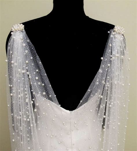 Wedding Cape Veil Sparkle Glitter Pearl Beaded Tulle Bridal Capelet