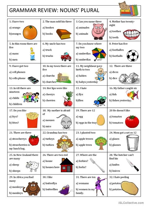 Grammar Review Nouns Plural genera Français FLE fiches pedagogiques