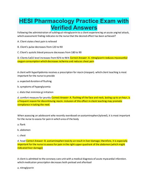 HESI Pharmacology Practice Exam With Verified Answers 2022 2023 Rated