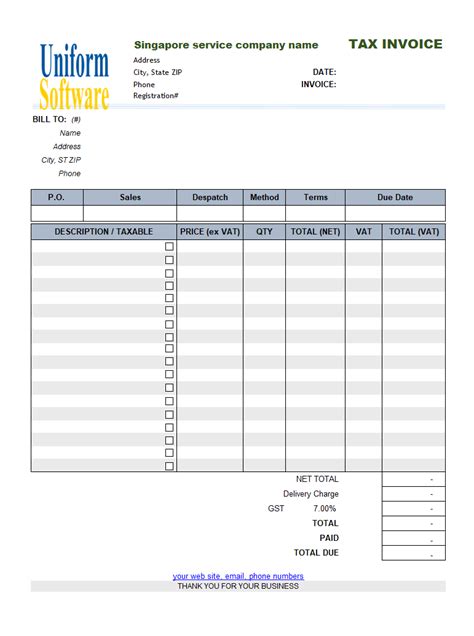 Singapore GST Invoice Template Service