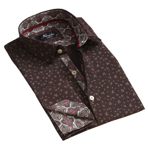 Brown Mens Slim Fit French Cuff Dress Shirts with Cufflink Holes - – Amedeo Exclusive