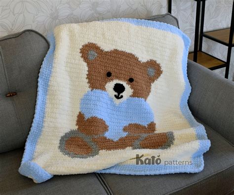 Baby Blanket Crochet PATTERN With A Teddy Bear Digital Etsy