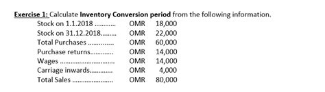 Solved Exercise 1 Calculate Inventory Conversion Period