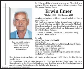 Traueranzeigen Von Erwin Ilmer Trauer Bz