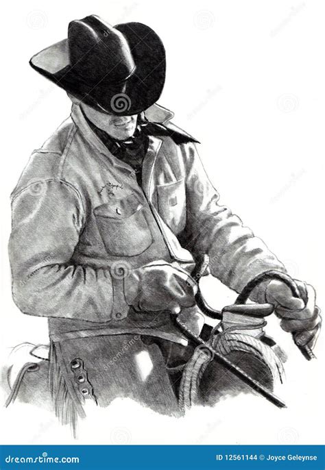 Pencil Drawing Of Cowboy On Horse Stock Illustration - Image: 12561144