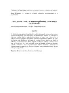 O GESTOR ESCOLAR E SUAS COMPETÊNCIAS A LIDERANÇA o gestor escolar