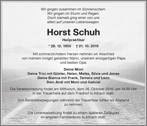 Traueranzeigen von Horst Schuh Allgäuer Zeitung