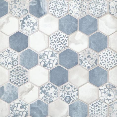 A Blue And White Hexagonal Tile Pattern