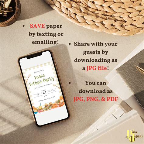 EDITABLE Picnic Potluck Invitation Picnic Potluck Invite Family Picnic