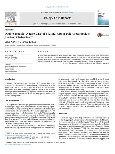 Pdf Double Trouble A Rare Case Of Bilateral Upper Pole Ureteropelvic Junction Obstruction