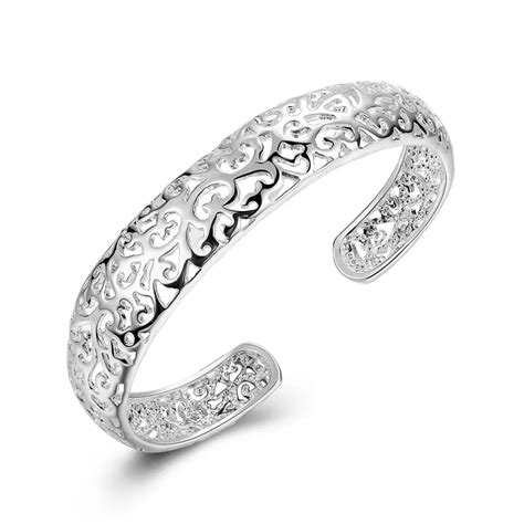 New Silver Lucky Women Open Cuff Bangle Bracelet Luxury