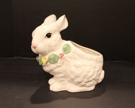 Sale Vintage Ceramic Bunny Rabbit Planter Holland Floral Etsy