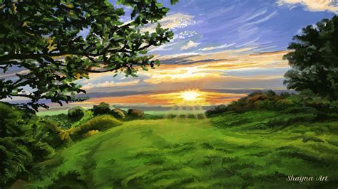 Meadow Sunset Tranquil Landscape Painting Time Lapse YouTube