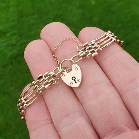 Antique Edwardian 9ct Rose Gold Gate Link Bracelet Heart Etsy