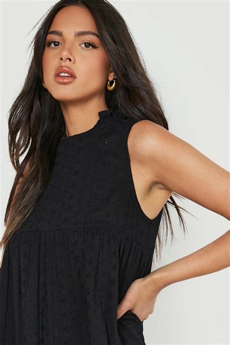 Broderie Halter Neck Smock Dress Boohoo Uk