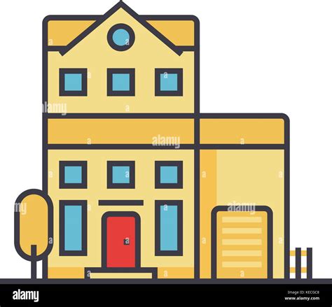 Apartment Building Flat Line Illustration Concept Vector Isolated Icon