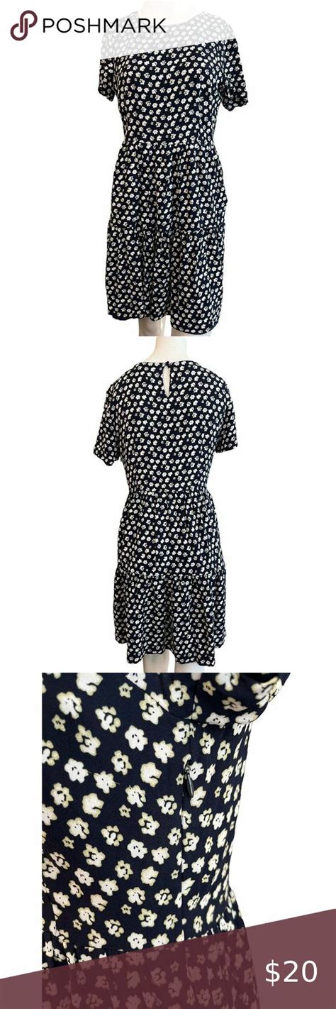 J Crew Size Navy Blue Floral Baby Doll Dress Lined Layered Side Zip