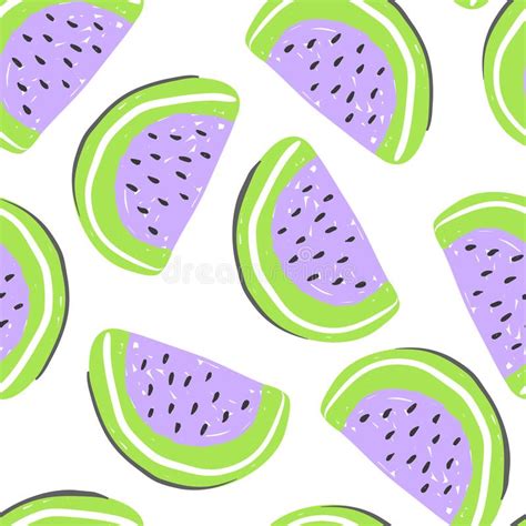 Watermelon Seamless Pattern Fresh Yelow And Red Watermelons Tropical