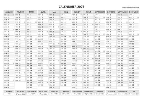 Calendrier 2026 à Imprimer