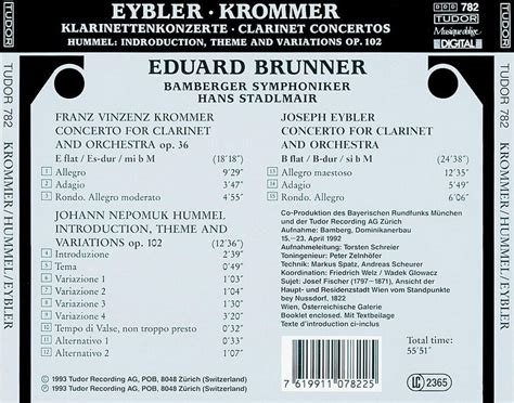 Franz Vinzenz Krommer Eybler Krommer Klarinettenkonzerte CD Album