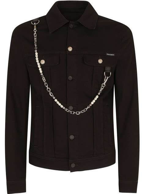 Dolce Gabbana Chain Link Detail Denim Jacket Black Farfetch Ca