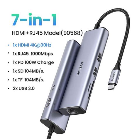 Hub Type C Ugreen 90568 4k30hz Usb Type C To 2 Usb30 Hdmi Rj45