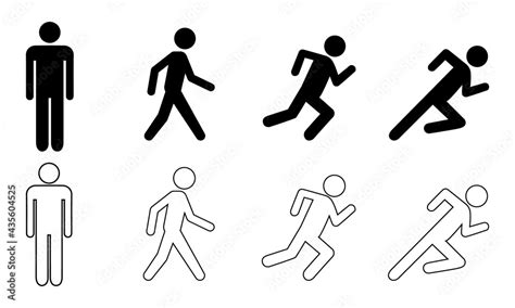 Man Stands Walk And Run Icon Set People Symbol Silhouette Of A Man