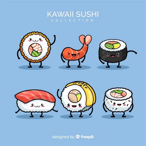 Free Vector Kawaii Sushi Collection