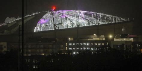 Tropicana Field roof damaged during Hurricane Milton