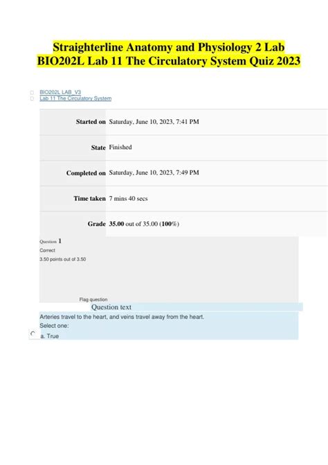 Straighterline Anatomy And Physiology 2 Lab BIO202L Lab 11 The