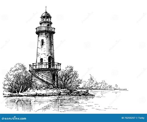 Lighthouse Pencil Drawing Stock Vector Illustration Of Beacon