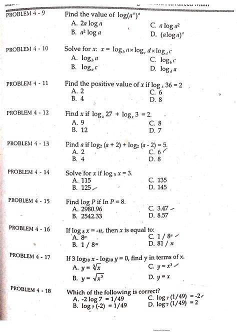 Solution Logarithm Binomial Theorem Quadratic Equation Problems With