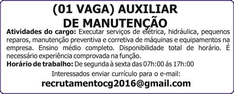 Jornal Meu Emprego Ms Vaga Vaga Auxiliar De Manuten O