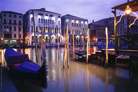 "Gondolas At Night, Venice, Italy" by Stocksy Contributor "Peter Adams ...