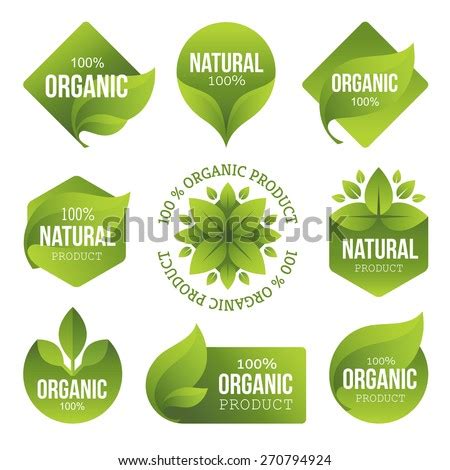 Set Green Labels Badges Leaves Organic Stock Illustration 412152457