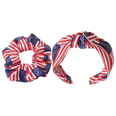 OUNONA 1 Set Patriotic Headband American Flag Hair Scrunchies 4th Of