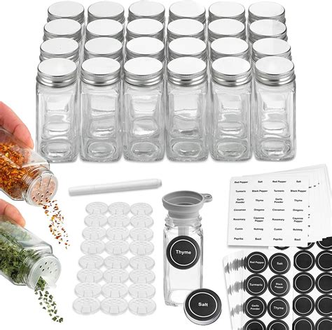 Spice Bottles Empty Glass With Labels 4 Oz 24 Piece Spice Jars Spice Container