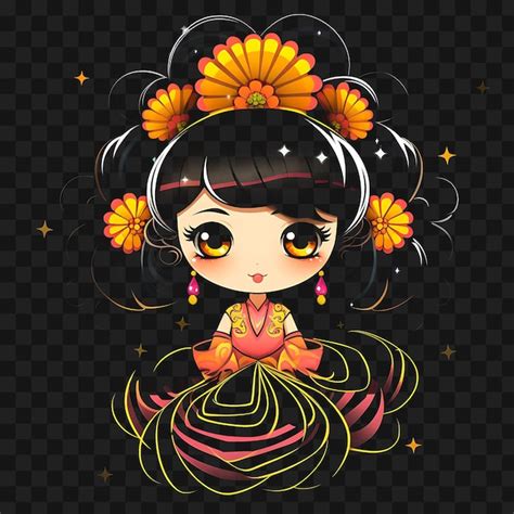 Premium Psd Tshirt Design Of Elegant Chibi Girl With Braided Updo